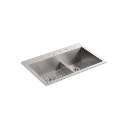 Kohler Kitchen Sink, Drop In, Undermount Mount, 3 Hole, Stainless 3839-3-NA